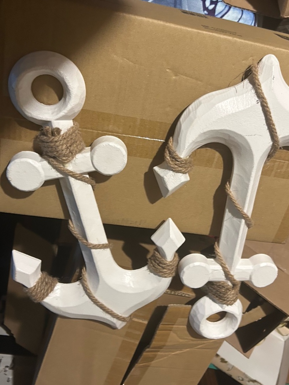 NEW SET OF 2White Anchor Wall Decor with Jute Rope - Coastal Home Accent